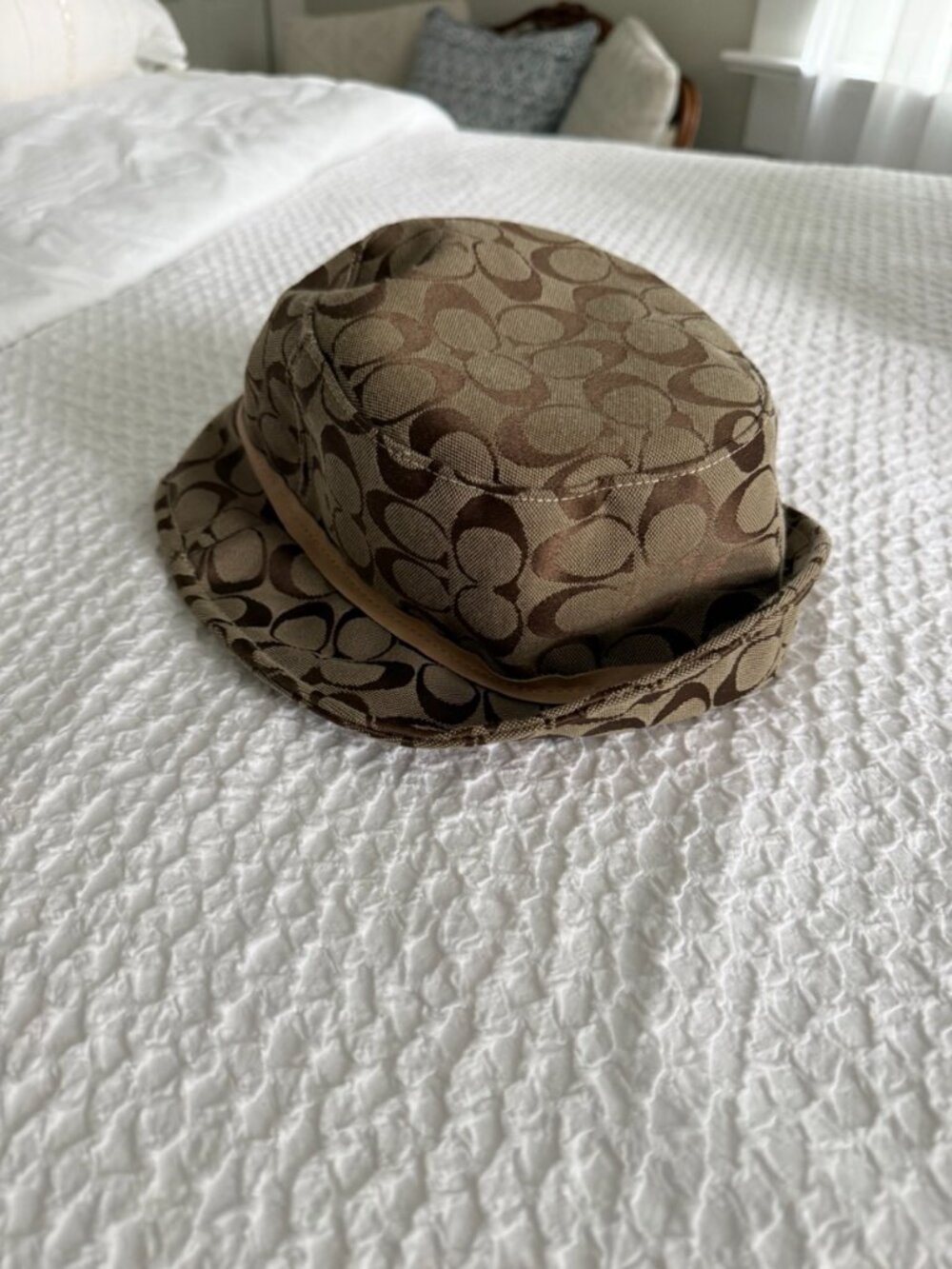 Vintage Coach Signature Jacquard Bucket Hat with classic brown mono - Picture 2 of 4
